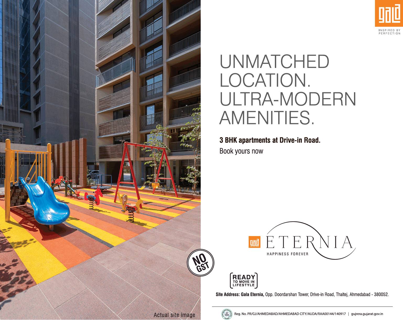 Book 3 BHK homes with no GST at Gala Eternia in Drive In Road, Ahmedabad Update